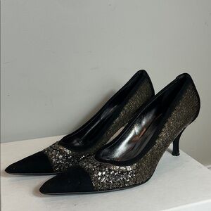Donald J. Pliner Black and Silver Sequin Heels